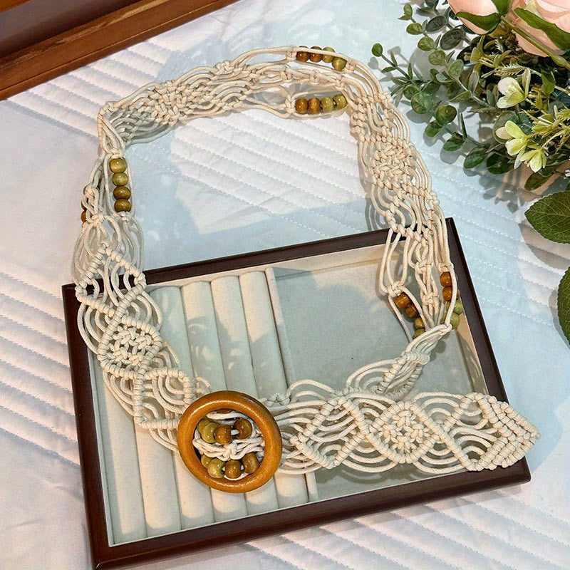 Boho Hollow Out Braided Belt Vintage Wax Rope Waistband Casual Jeans Belt