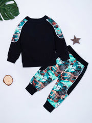 Boys Letter Print Sweatshirt Set Long Sleeve & Pants