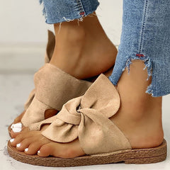 Women's Twist Knot Flat Toe Loop Slides Solid Open Toe Bohemian Outdoor Slippers