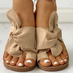 Women's Twist Knot Flat Toe Loop Slides Solid Open Toe Bohemian Outdoor Slippers