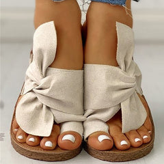 Women's Twist Knot Flat Toe Loop Slides Solid Open Toe Bohemian Outdoor Slippers