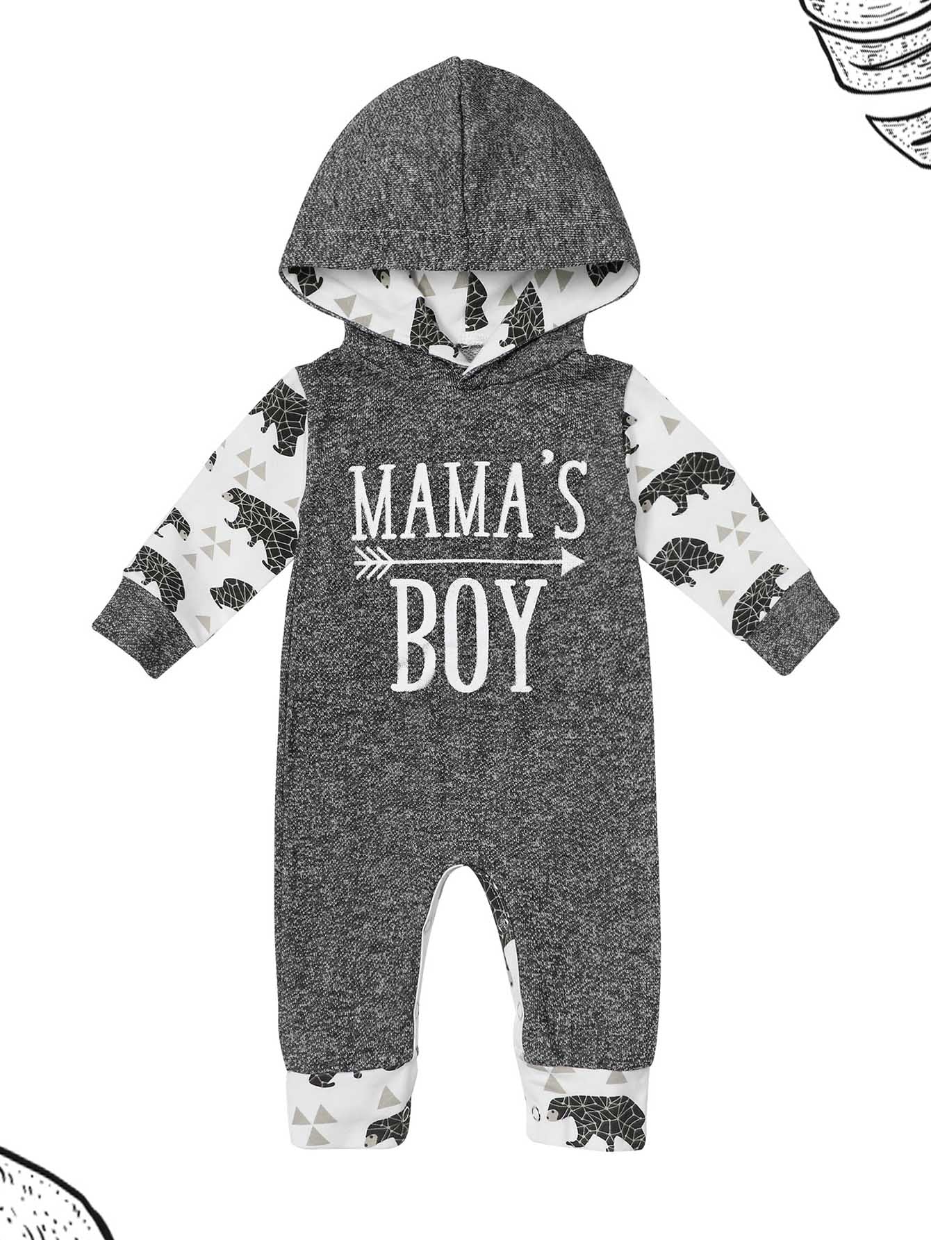 Baby Boys Casual Mama s Boy Hooded Romper Jumpsuit