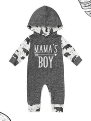 Baby Boys Casual Mama s Boy Hooded Romper Jumpsuit