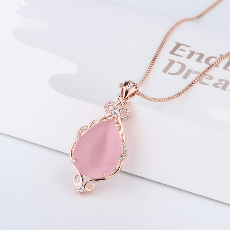 Pink Crystal Rose Quartz Pendant Necklace for Girls