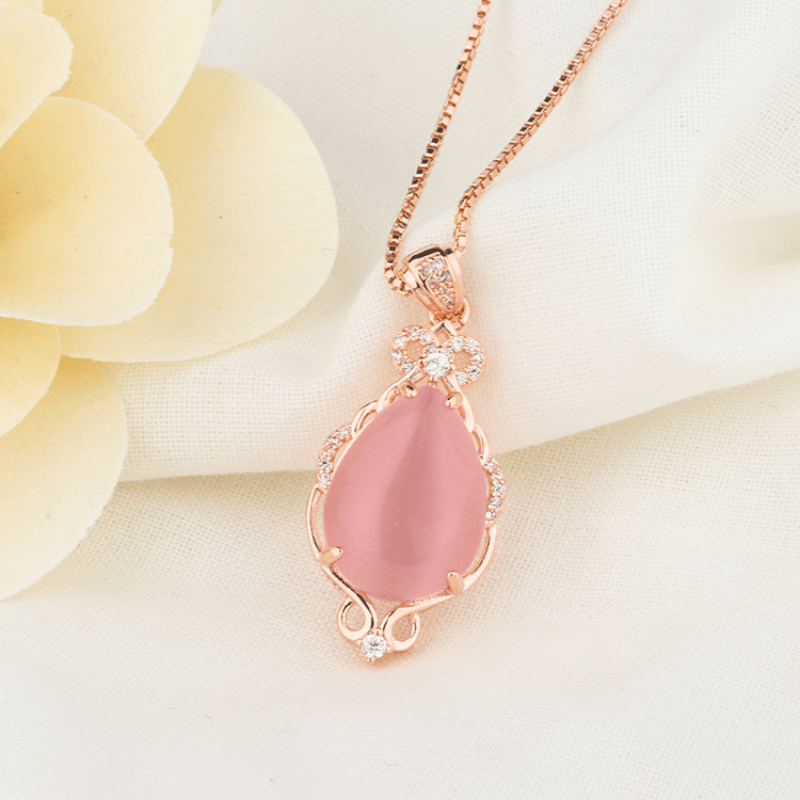 Pink Crystal Rose Quartz Pendant Necklace for Girls
