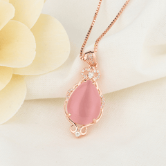 Pink Crystal Rose Quartz Pendant Necklace for Girls