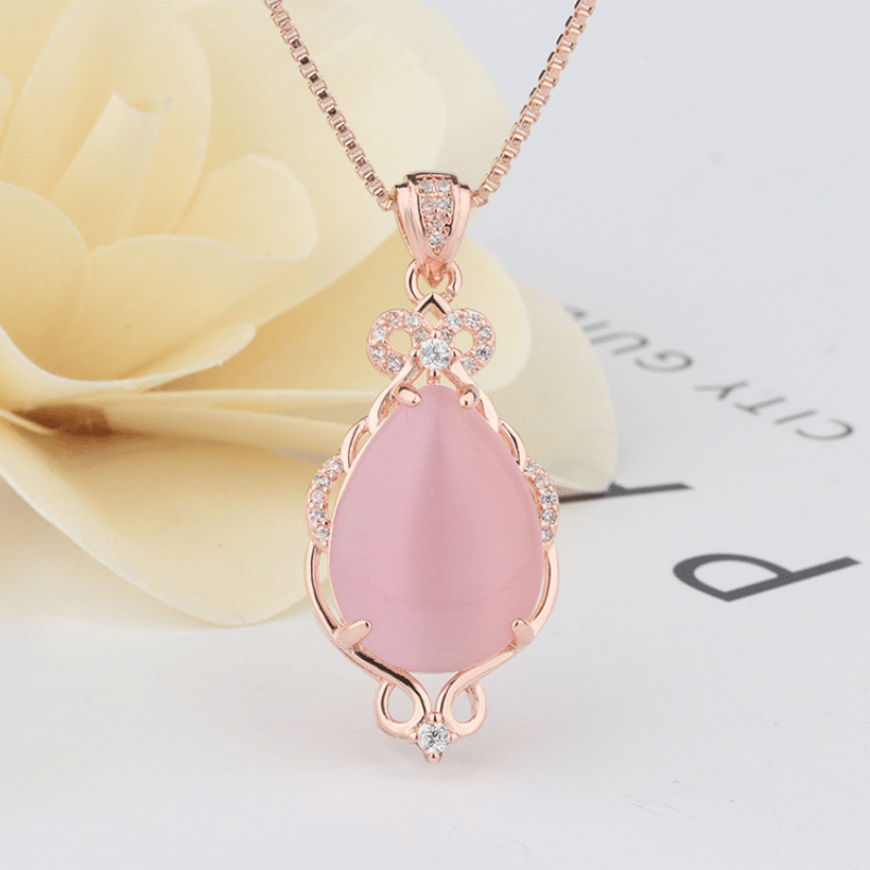 Pink Crystal Rose Quartz Pendant Necklace for Girls
