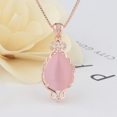 Pink Crystal Rose Quartz Pendant Necklace for Girls