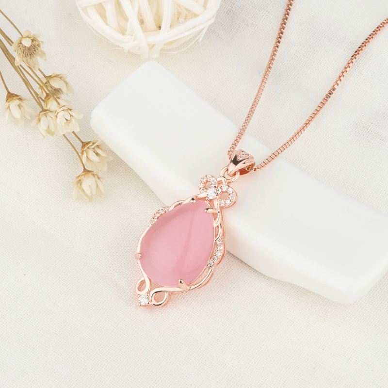 Pink Crystal Rose Quartz Pendant Necklace for Girls