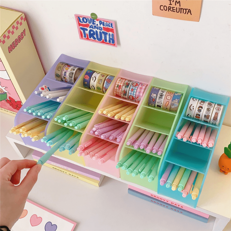 Candy 4 Grid Desktop Pen Holder School Stationery Makeup Brushes Organizer