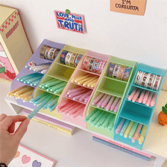 Candy 4 Grid Desktop Pen Holder School Stationery Makeup Brushes Organizer