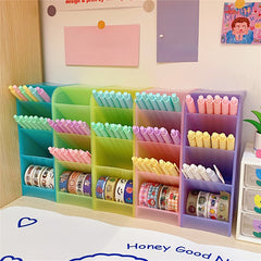 Candy 4 Grid Desktop Pen Holder School Stationery Makeup Brushes Organizer