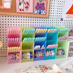 Candy 4 Grid Desktop Pen Holder School Stationery Makeup Brushes Organizer