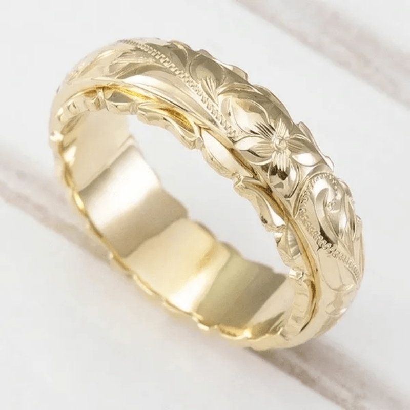 Flower Pattern Ring 18K Plated Minimalistic Jewelry