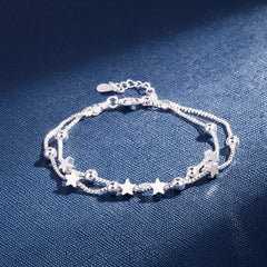 Silver Pentagram Bracelet Double Layer Star Bracelet Girls Jewelry