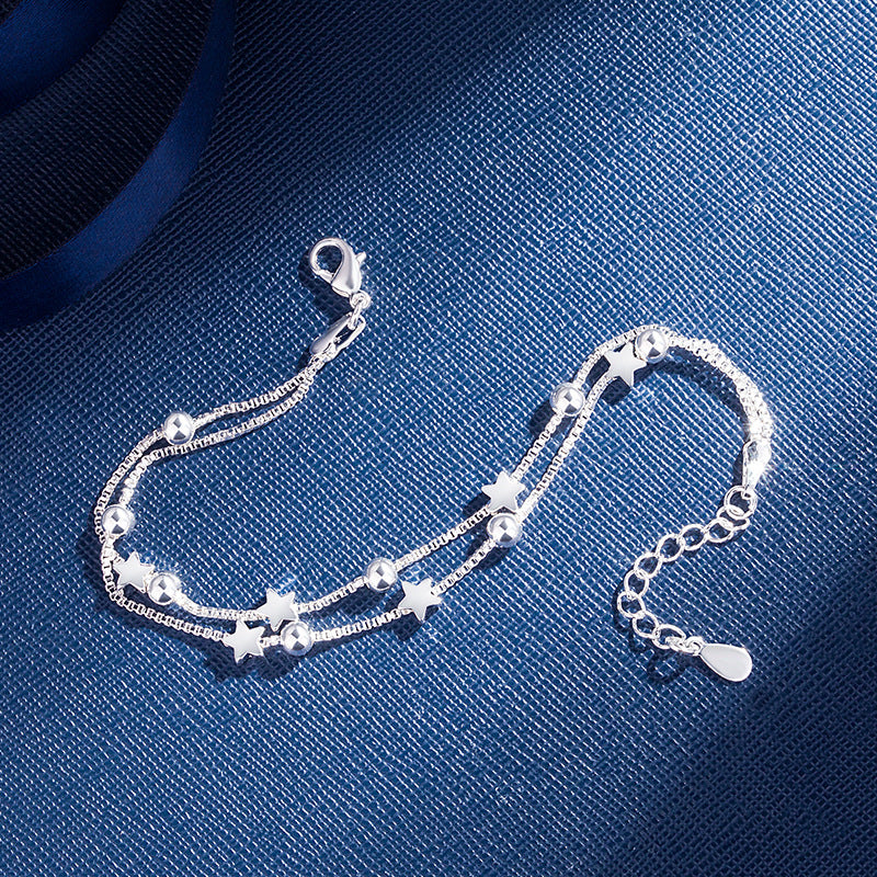 Silver Pentagram Bracelet Double Layer Star Bracelet Girls Jewelry