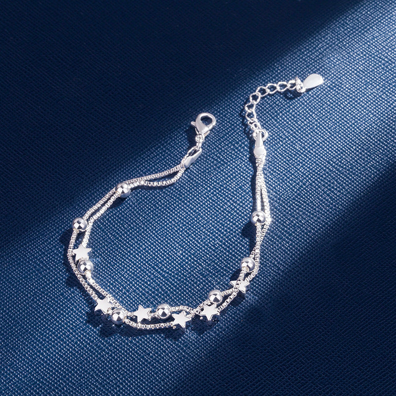 Silver Pentagram Bracelet Double Layer Star Bracelet Girls Jewelry