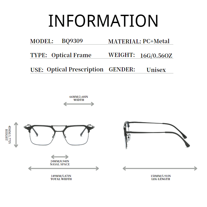 Double Bridge Light Blocking Glasses Metal Myopia Glasses