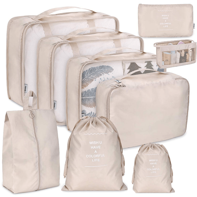 9-Piece Travel Luggage Organizer Set with Shoe & Toiletry Bag