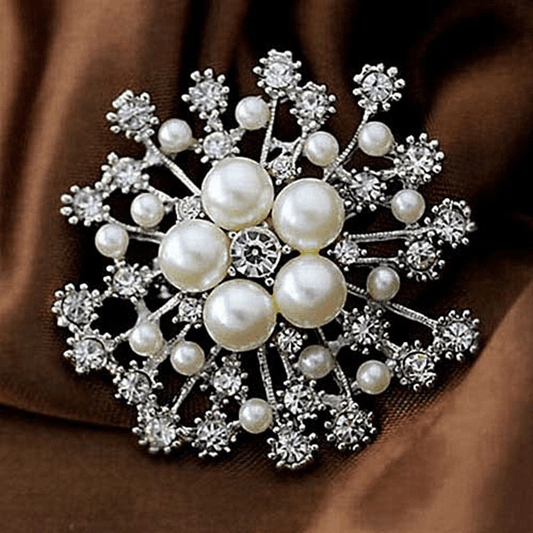 Snowflake Brooch For Wedding Faux Pearl Austrian Crystal Gift