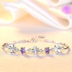 Girls Zircon Clover Bracelet, Adjustable Student Accessory