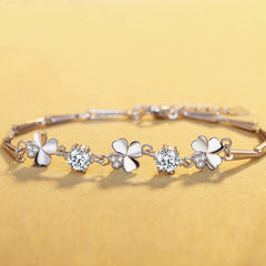 Girls Zircon Clover Bracelet, Adjustable Student Accessory