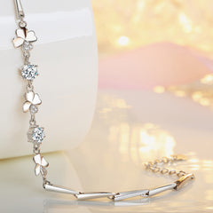 Girls Zircon Clover Bracelet, Adjustable Student Accessory