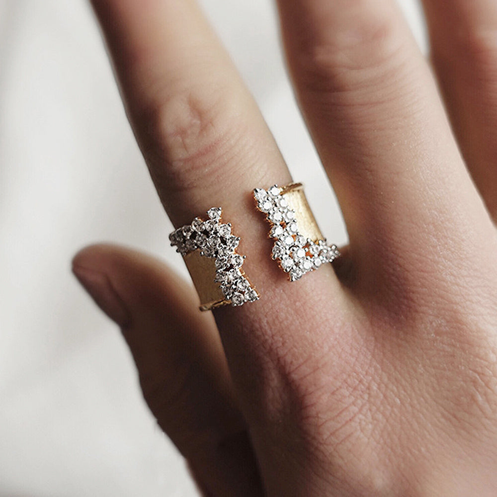 Golden Ring Female Zircon Cocktail Party Ring Wedding Jewelry Gift