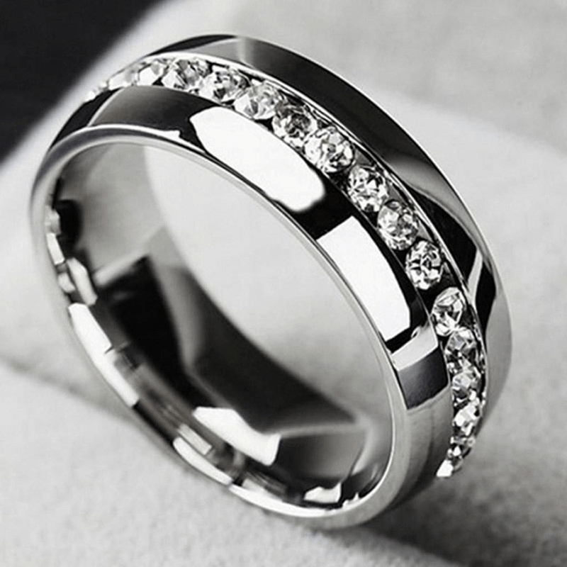 Titanium Steel Couple Ring Zircon Decor Party Jewelry Finger Accessories