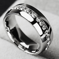Titanium Steel Couple Ring Zircon Decor Party Jewelry Finger Accessories