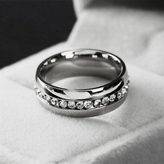 Titanium Steel Couple Ring Zircon Decor Party Jewelry Finger Accessories