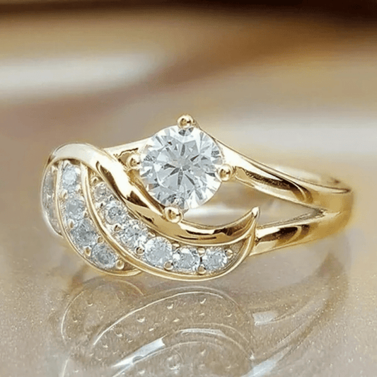 18K Plated Angel Wings Zircon Ring Bridal Girl Casual Daily Wear Jewelry