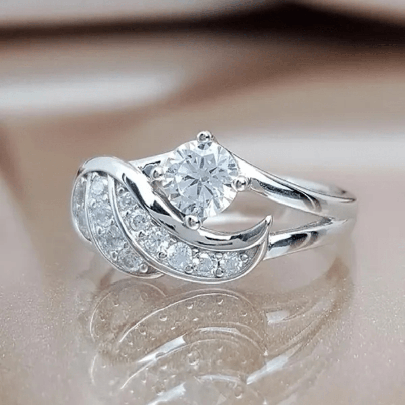 18K Plated Angel Wings Zircon Ring Bridal Girl Casual Daily Wear Jewelry