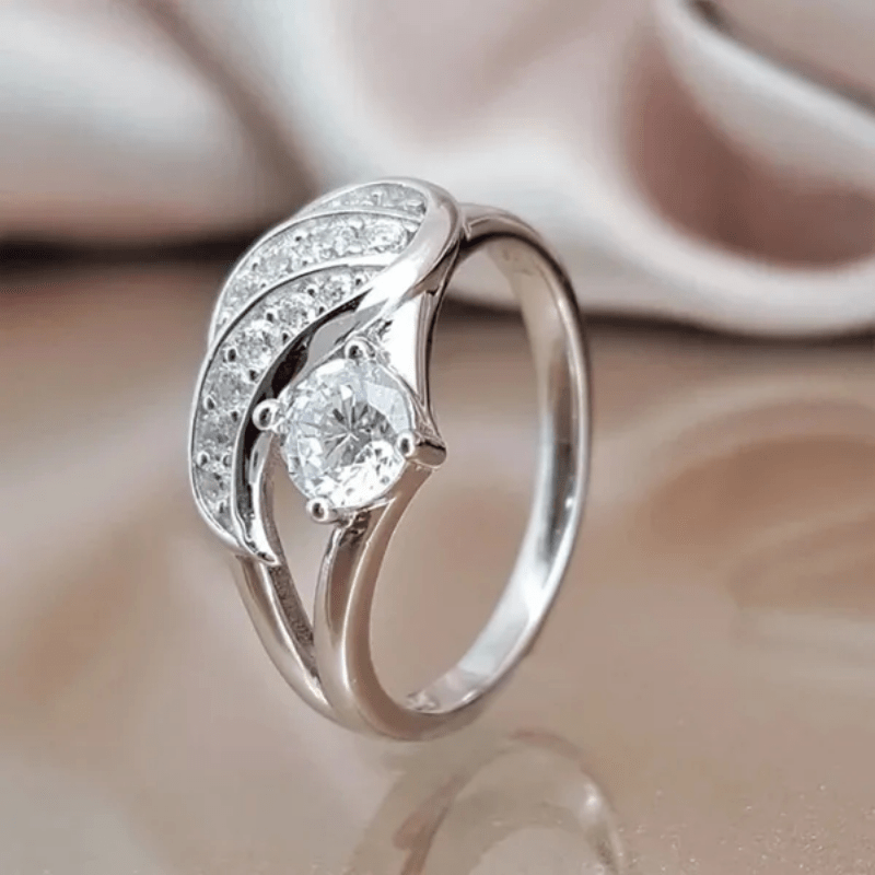 18K Plated Angel Wings Zircon Ring Bridal Girl Casual Daily Wear Jewelry