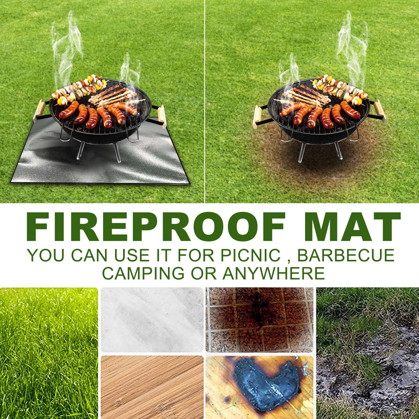 Outdoor Fireproof Mat High Temp Resistant Fiberglass BBQ Stove Mat
