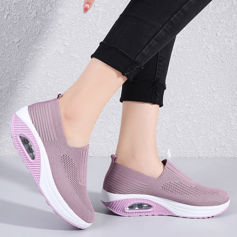 Mesh Air Cushion Running Sneakers Height Increased Slip On Sports Shoes Women's