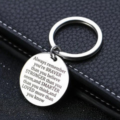 Inspirational Words Print Keychain Stainless Steel Bag Keyring Ornament Charm
