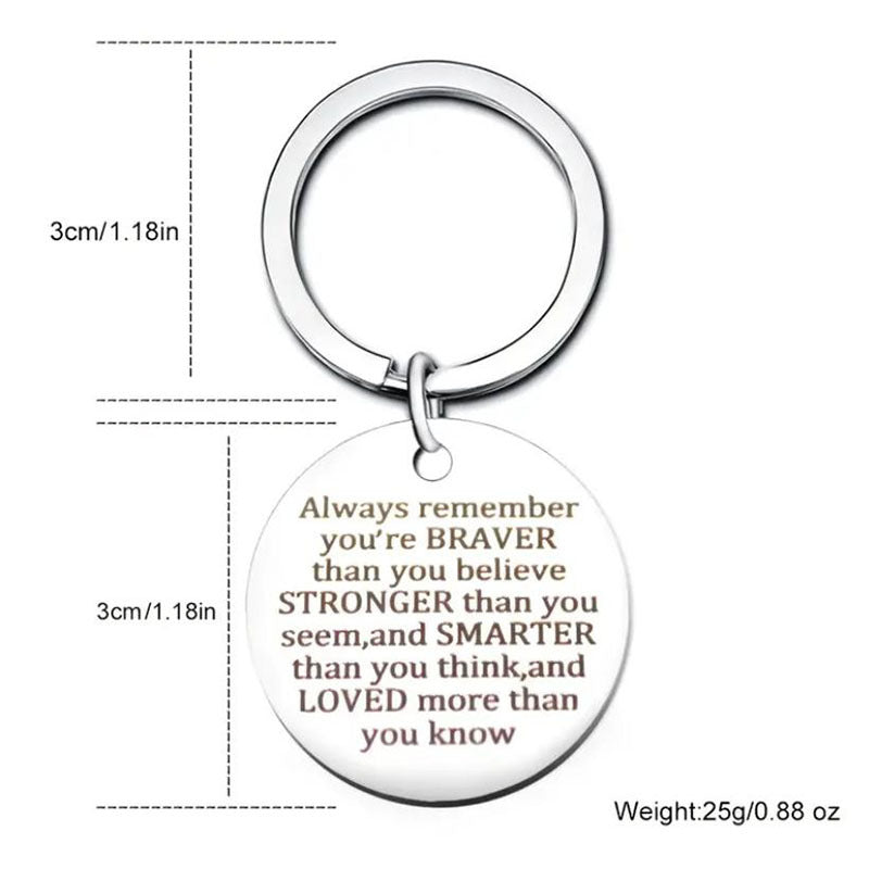 Inspirational Words Print Keychain Stainless Steel Bag Keyring Ornament Charm