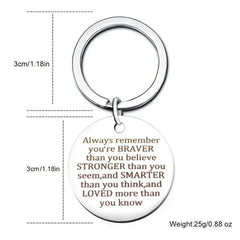 Inspirational Words Print Keychain Stainless Steel Bag Keyring Ornament Charm