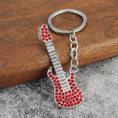 Cartoon Guitar Keychain Rhinestone Metal Key Chain Bag Pendant Gift