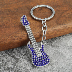 Cartoon Guitar Keychain Rhinestone Metal Key Chain Bag Pendant Gift