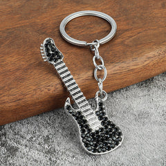 Cartoon Guitar Keychain Rhinestone Metal Key Chain Bag Pendant Gift