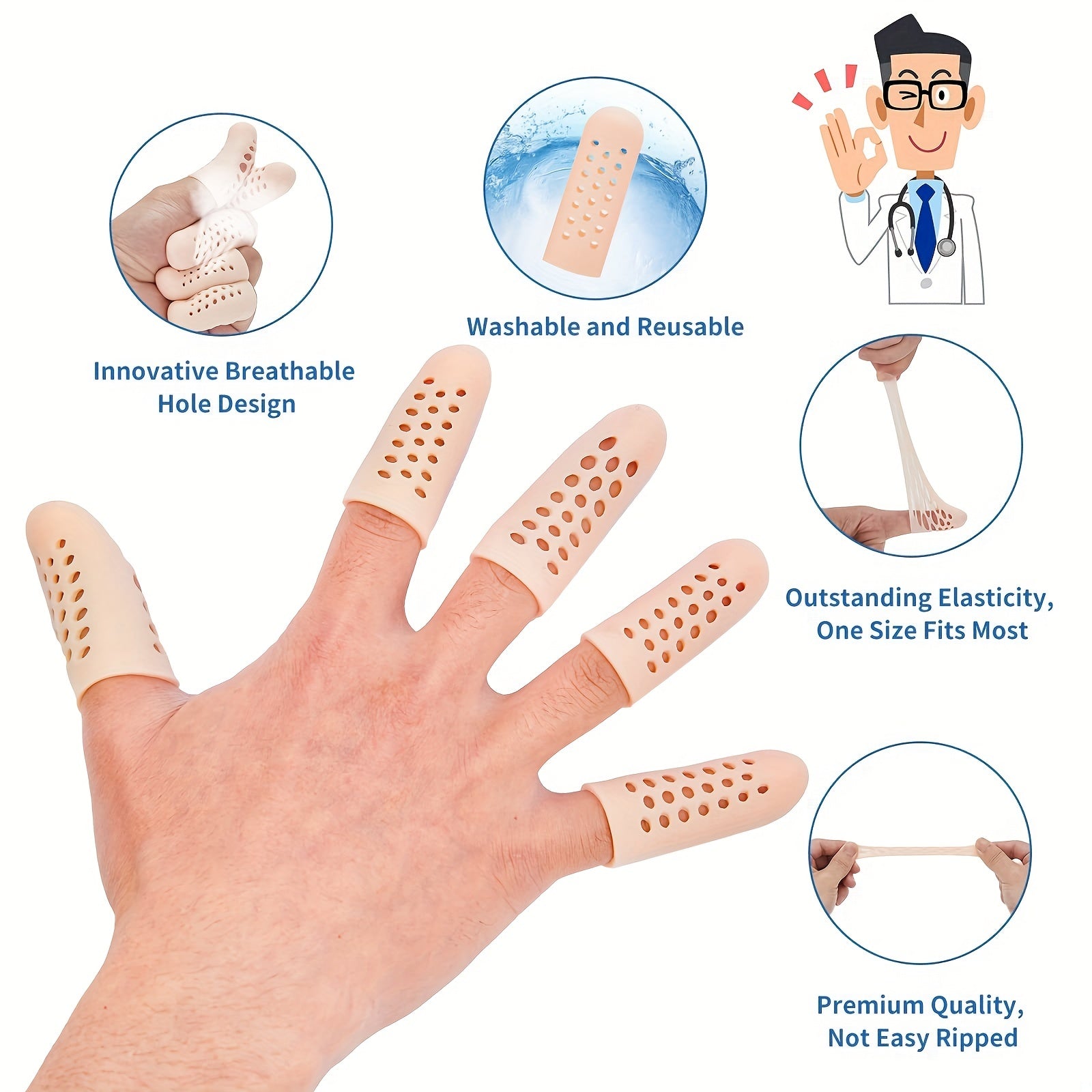 10Pcs Finger Cots Gel Finger Protectors with Air Holes for Fingertips
