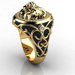 Men's Lion Ring with Artificial Diamond Inlay
