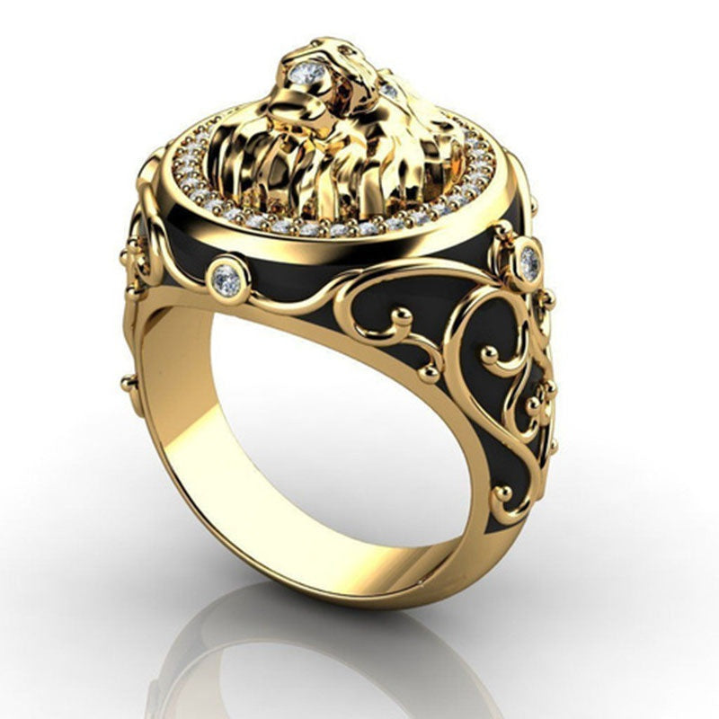 Men's Lion Ring with Artificial Diamond Inlay