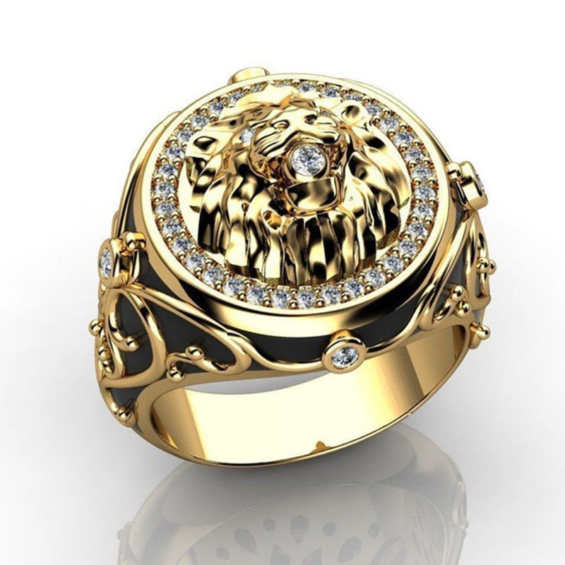 Men's Lion Ring with Artificial Diamond Inlay
