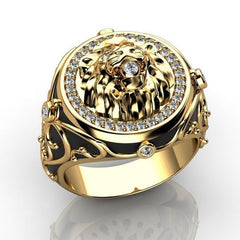 Men's Lion Ring with Artificial Diamond Inlay
