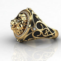 Men's Lion Ring with Artificial Diamond Inlay