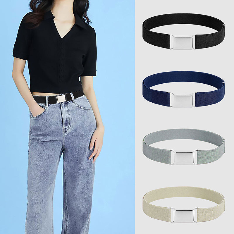 Elastic Stretch Belt Silvery Buckle Belt for Kids Boys Girls Women