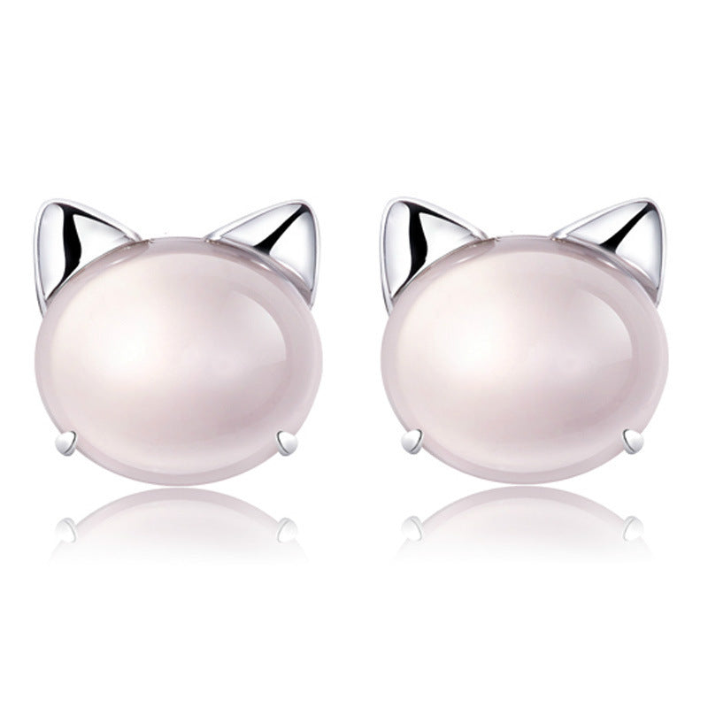 Kitty Pink Crystal Cat Stud Earrings for Valentines